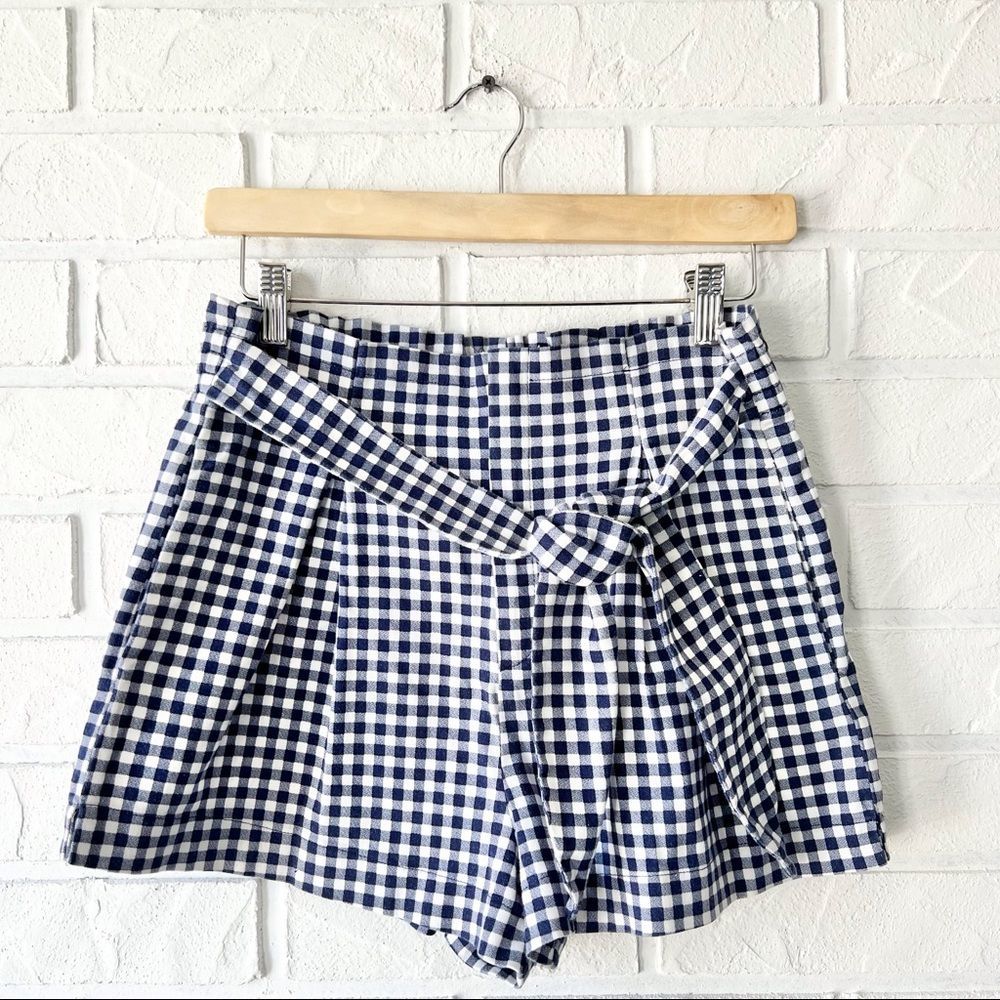 SOLD ZARA blue white gingham high waist tie front shorts M - Picture 2 of 10
